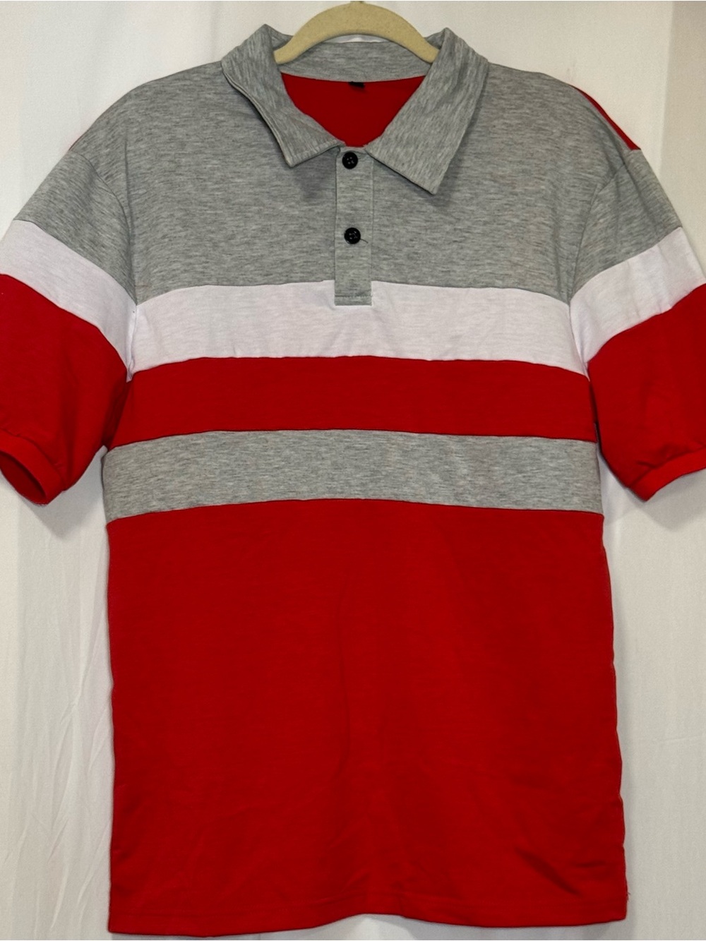 Men's Red, Gray & White Striped Polo Shirt